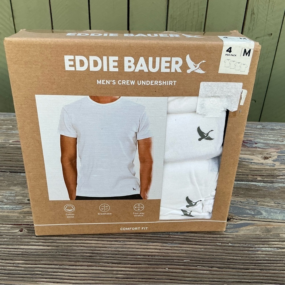 Eddie Bauer Men's White Crew Cotton Blend Undershirt 4-Pack